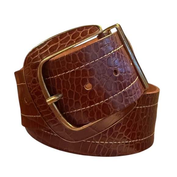 Per Se by Carlisle Brown Leather Embossed 2.25” Women’s Belt Size Medium $368 - Picture 1 of 10